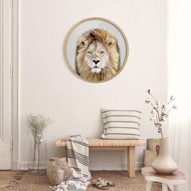 Circular framed print - Lion Linus