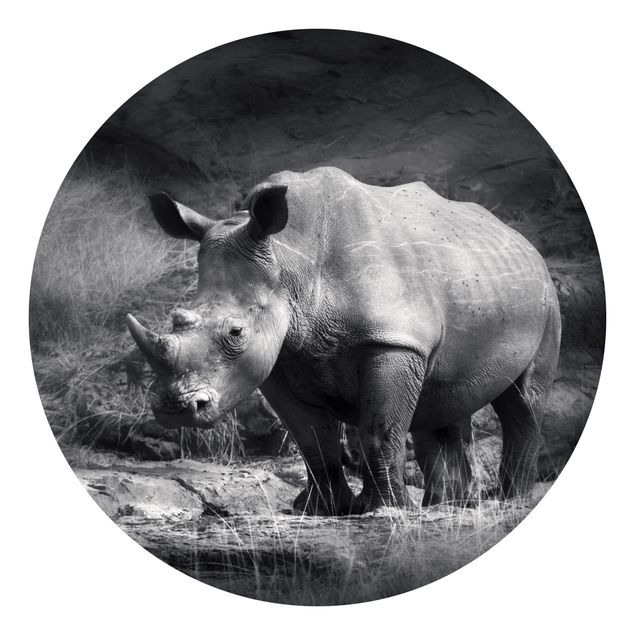 Self-adhesive round wallpaper - Lonesome Rhinoceros