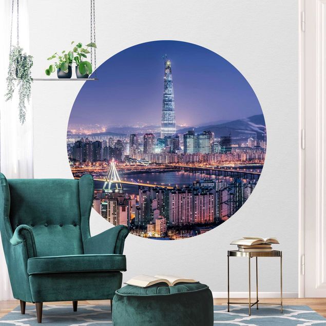 Self-adhesive round wallpaper - Lotte World Tower At Night