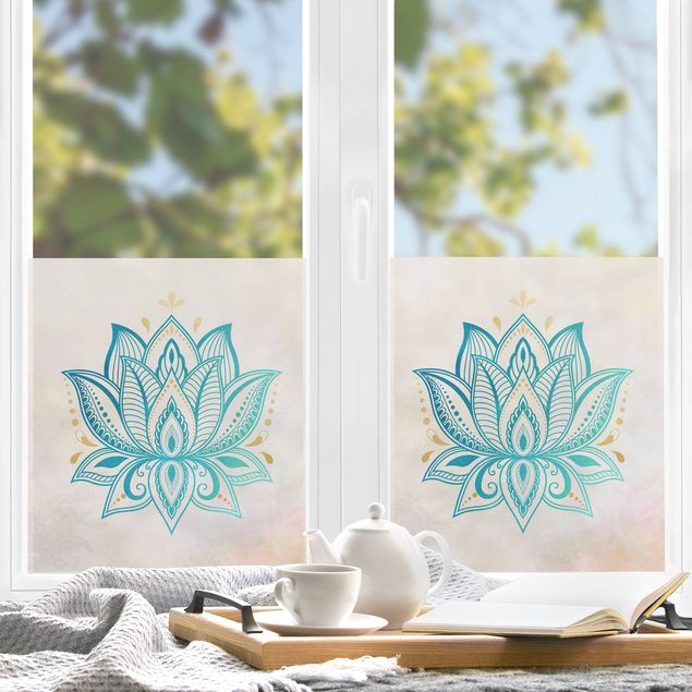 Window decoration - Lotus Illustration Mandala Gold Blue