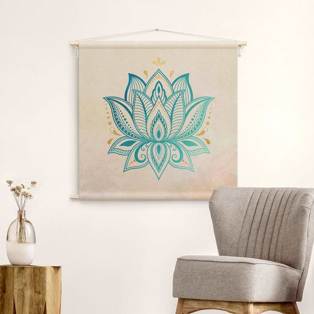 wall hangings Lotus Illustration Mandala Gold Blue