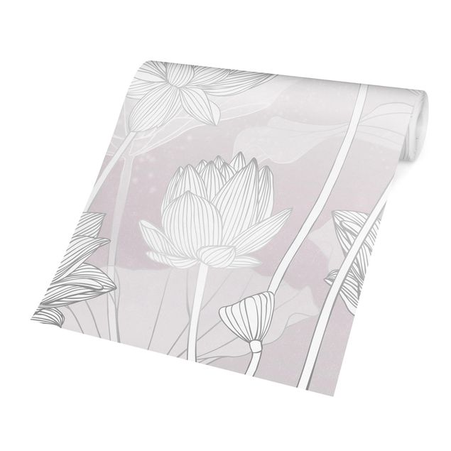 Wallpaper - Lotus Illustration Silver And Violet