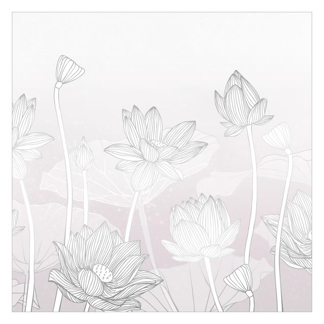 Wallpaper - Lotus Illustration Silver And Violet