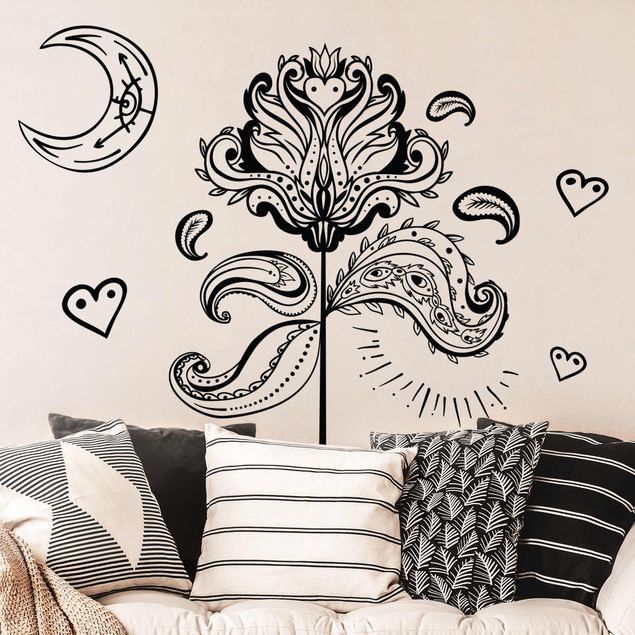 Wall sticker - Lotus With Moon And Hearts