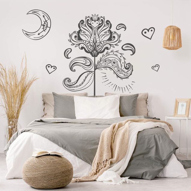 Spiritual wall decals Lotus With Moon And Hearts