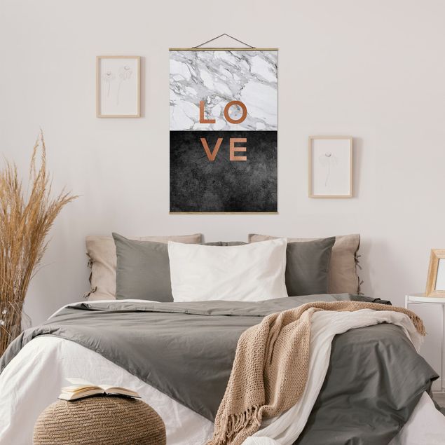 Fabric print with poster hangers - Love Copper And Marble - Portrait format 2:3