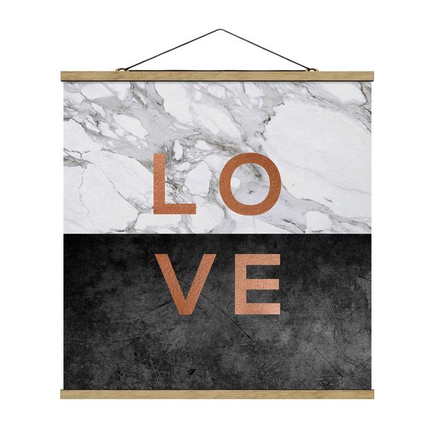 Fabric print with poster hangers - Love Copper And Marble - Square 1:1