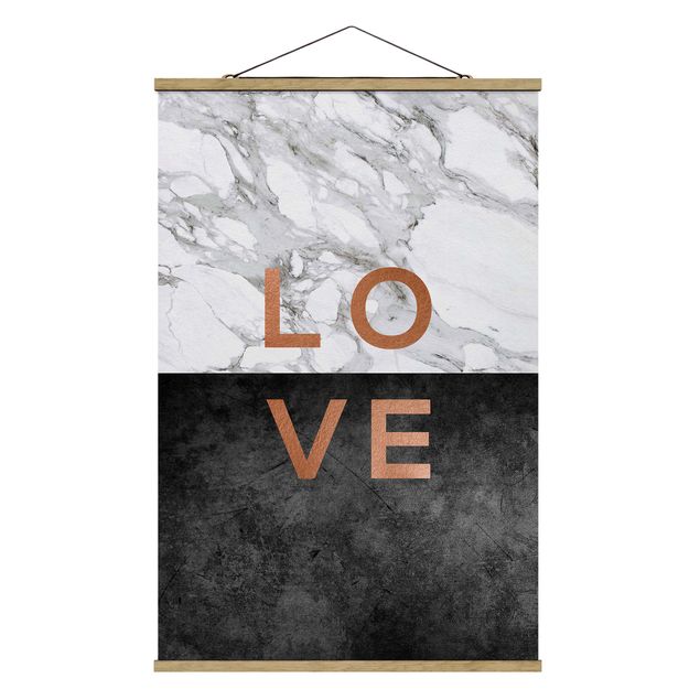 Fabric print with poster hangers - Love Copper And Marble - Portrait format 2:3
