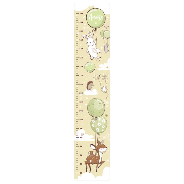  Wooden height chart Balloon clouds animals with custom name green