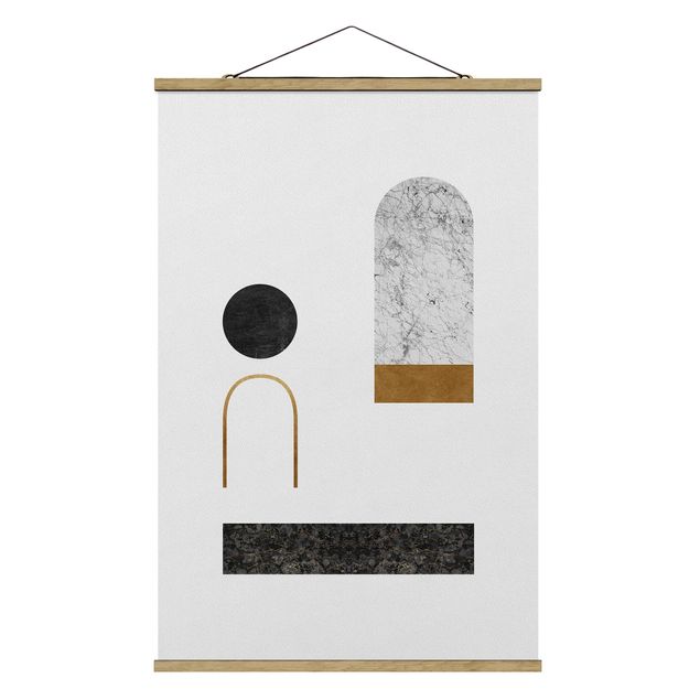 Fabric print with poster hangers - Aerial Geometry With Gold - Portrait format 2:3