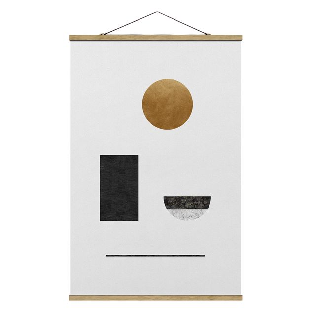 Fabric print with poster hangers - Arerial Geometry With Golden Circle - Portrait format 2:3