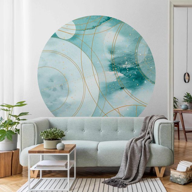 Self-adhesive round wallpaper - Magic Golden Starry Sky II