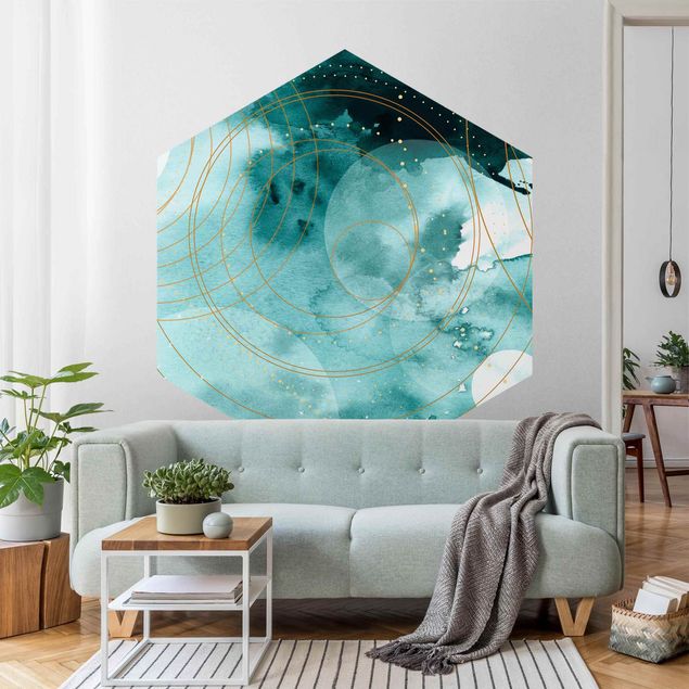 Self-adhesive hexagonal pattern wallpaper - Magic Golden Starry Sky
