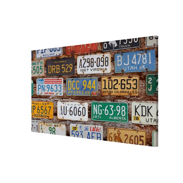 Magnetic memo board - American License Plates On Wood