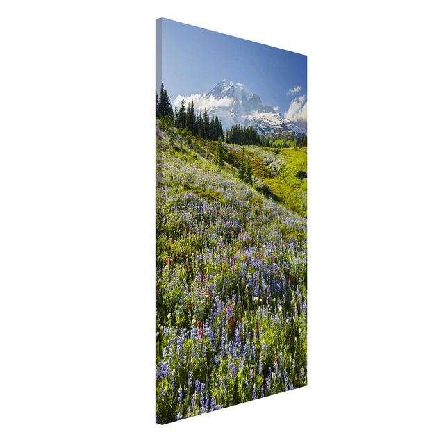 Magnetic memo board - Mountain Meadow With Red Flowers in Front of Mt. Rainier