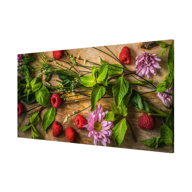 Magnetic memo board - Flowers Raspberries Mint