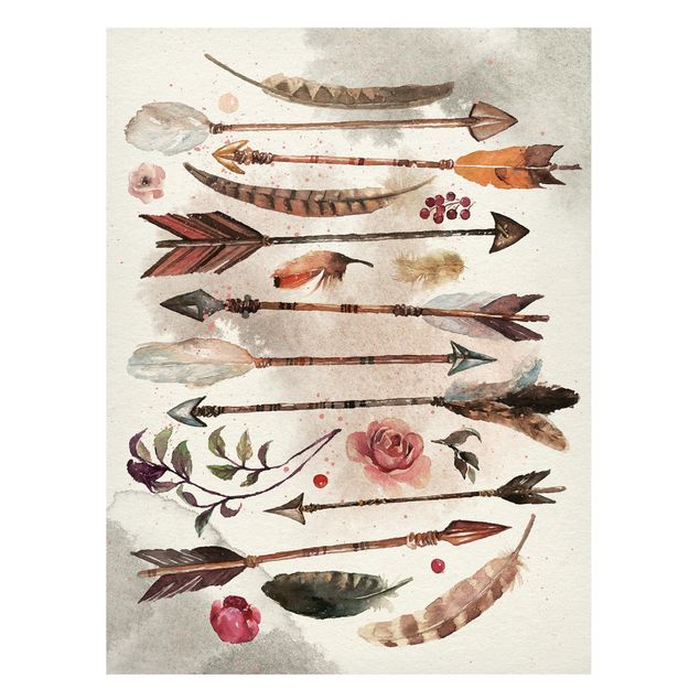 Magnetic memo board - Boho Arrows And Feathers - Watercolour