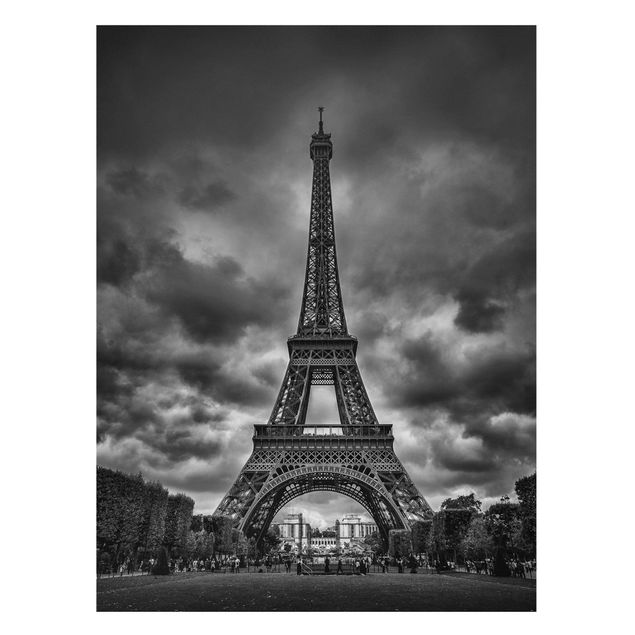 Magnetic memo board - Eiffel Tower In Front Of Clouds In Black And White