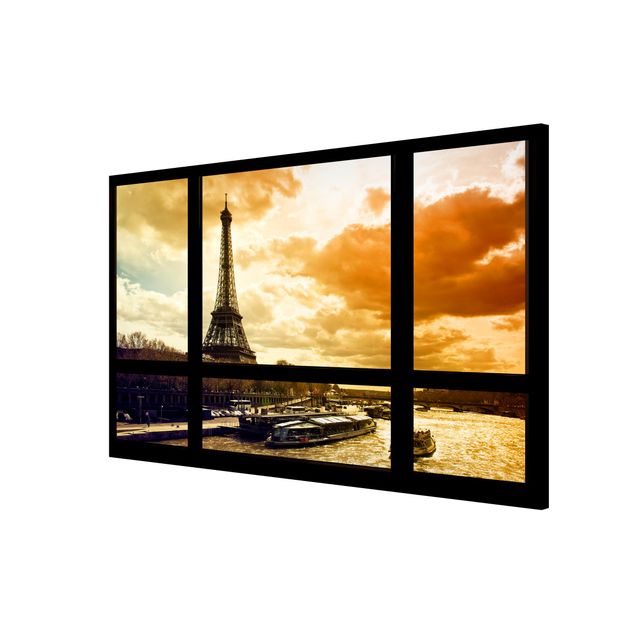 Magnetic memo board - Window view - Paris Eiffel Tower sunset