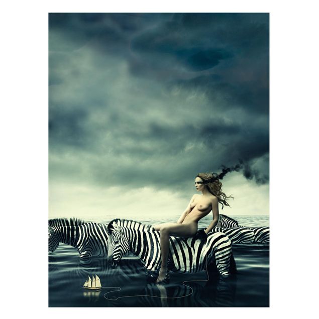 Magnetic memo board - Woman Posing With Zebras