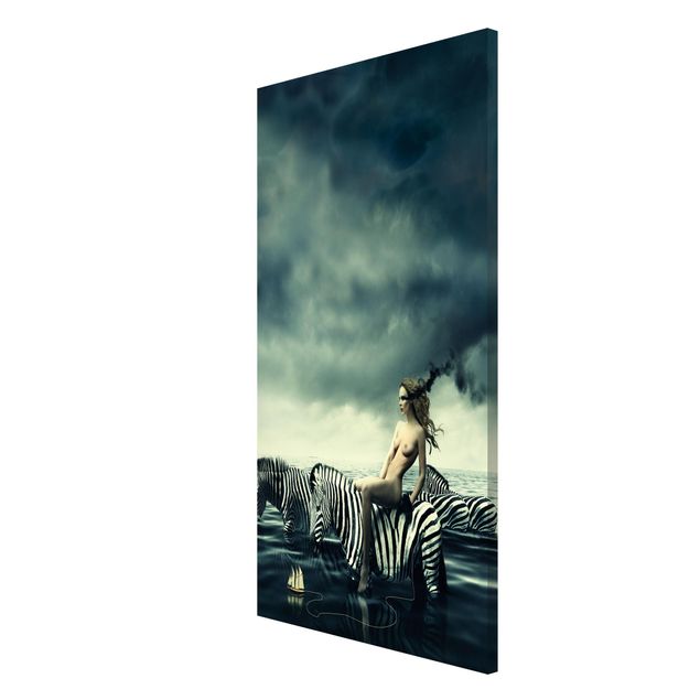 Magnetic memo board - Woman Posing With Zebras