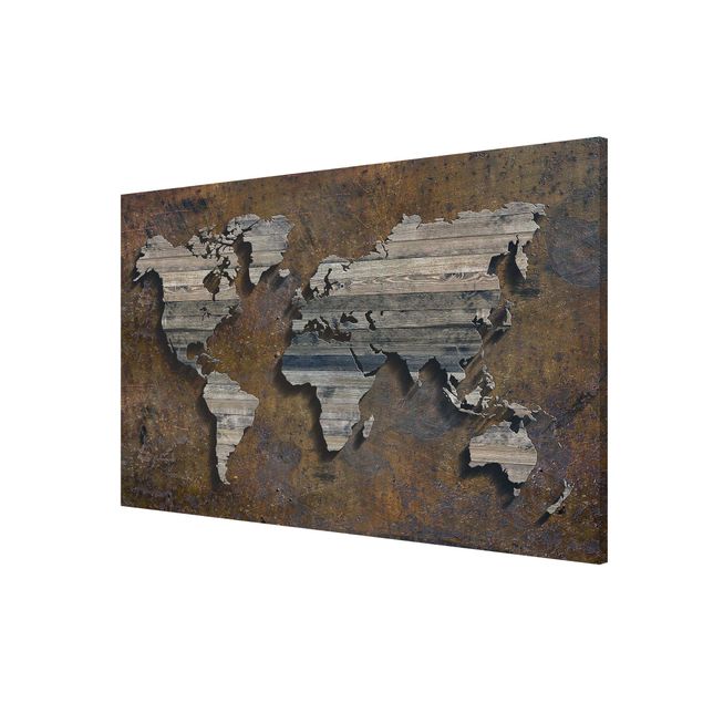 Magnetic memo board - Wooden Grid World Map