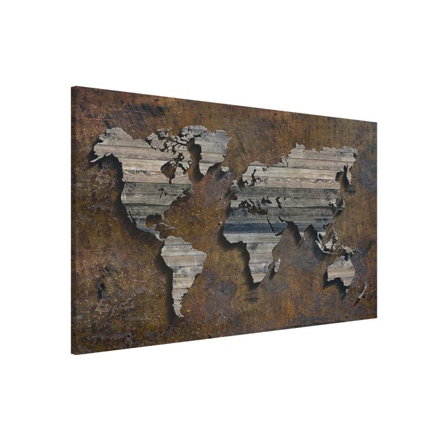 Magnetic memo board - Wooden Grid World Map
