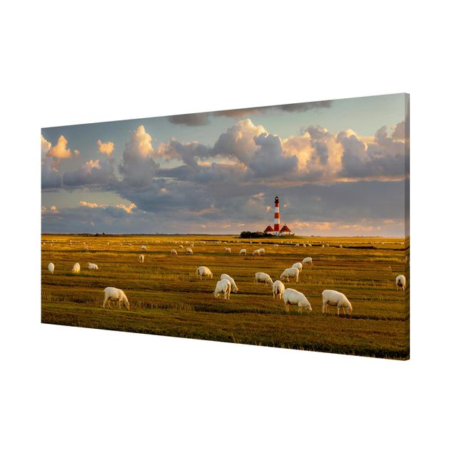 Magnetic memo board - North Sea Lighthouse With Flock Of Sheep