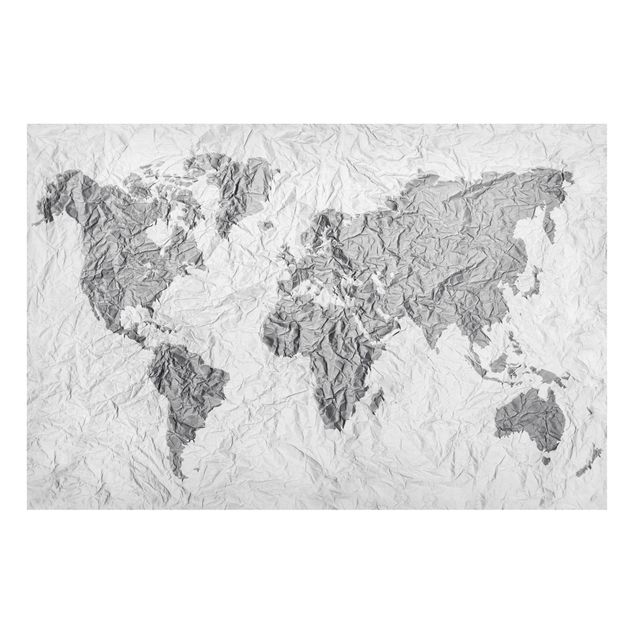 Magnetic memo board - Paper World Map White Grey