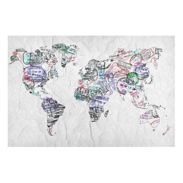 Magnetic memo board - Passport Stamp World Map