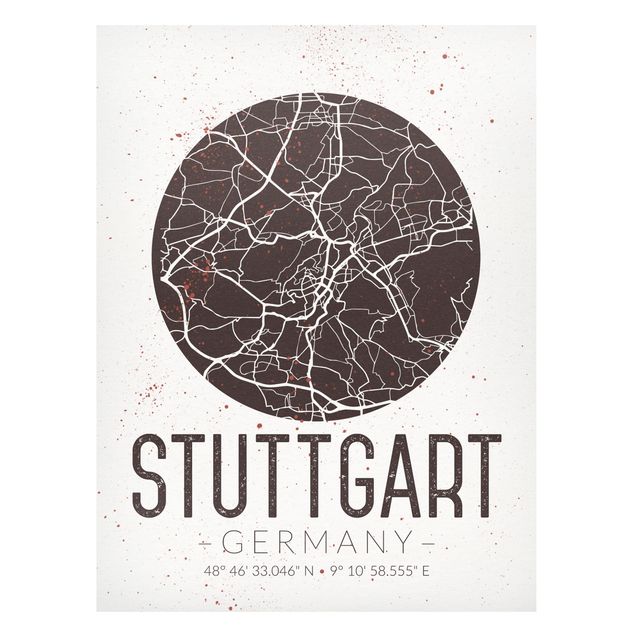 Magnetic memo board - Stuttgart City Map - Retro