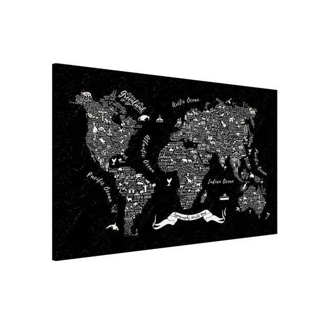 Magnetic memo board - Typography World Map Black