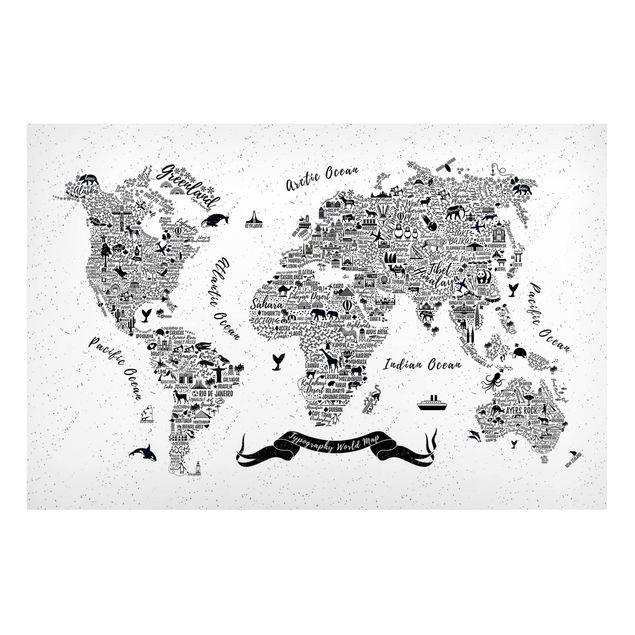 Magnetic memo board - Typography World Map White