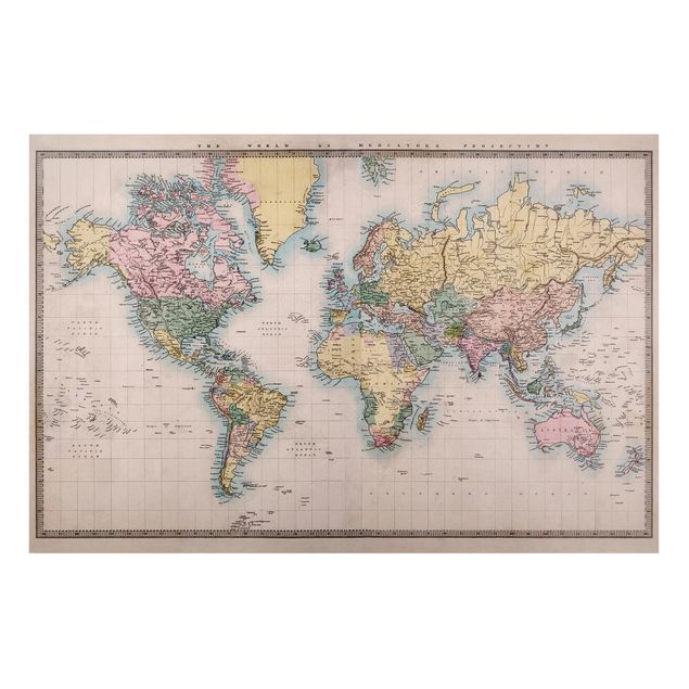 Magnetic memo board - Vintage World Map Around 1850
