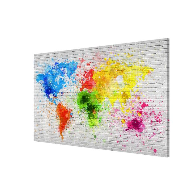Magnetic memo board - White Brick Wall World Map