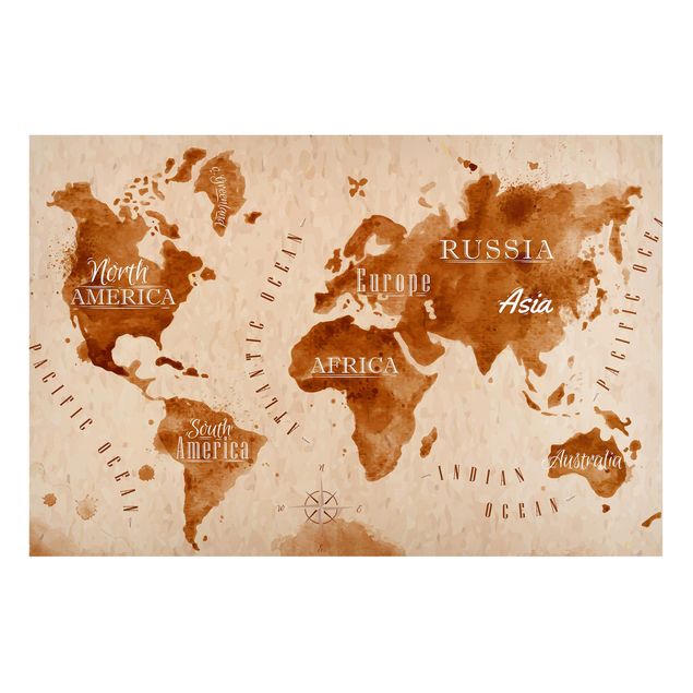 Magnetic memo board - World Map Watercolour Beige Brown
