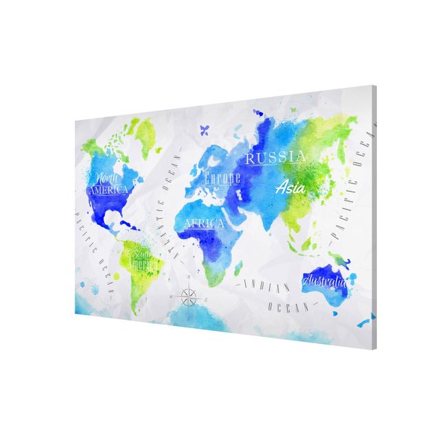 Magnetic memo board - World Map Watercolour Blue Green