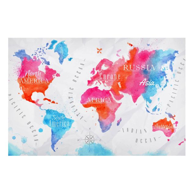 Magnetic memo board - World Map Watercolour Red Blue