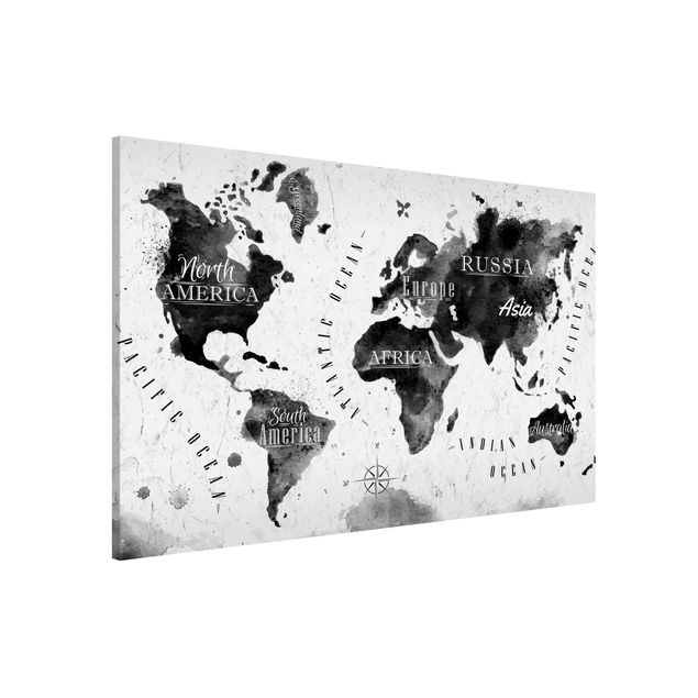 Magnetic memo board - World Map Watercolour Black