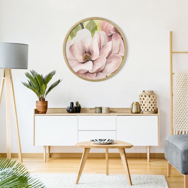 Circular framed print - Magnolia Blushing I