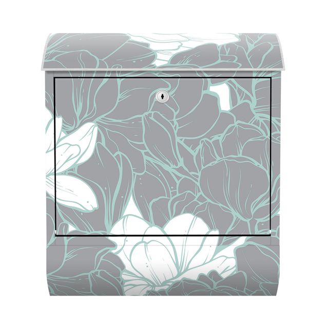 Letterbox - Sea Of Magnolia Blossoms White Gray Mint Colour