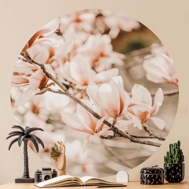 Self-adhesive round wallpaper - Magnolia Twig Vintage Style