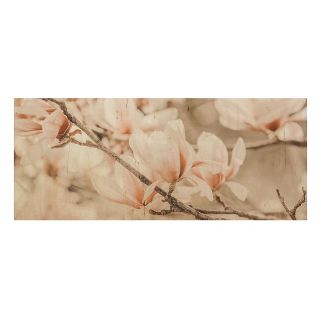 Wood print - Magnolia Twig Vintage Style