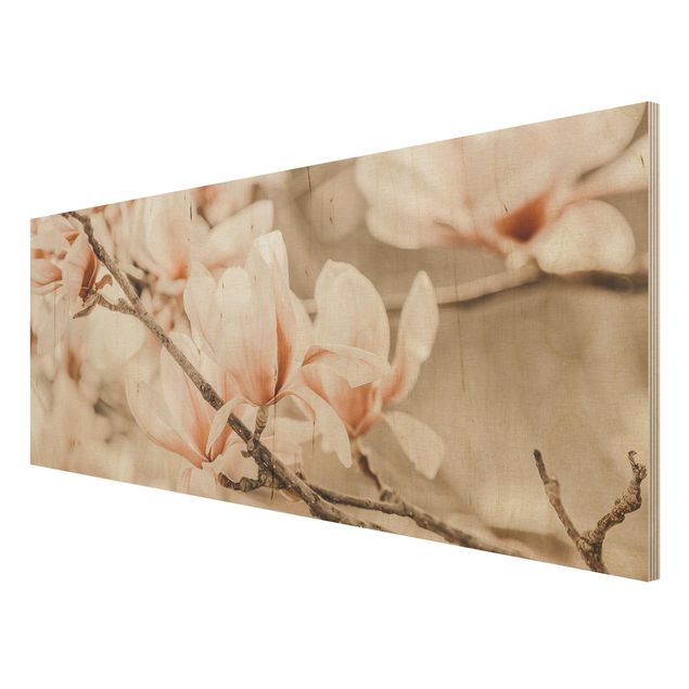 Wood print - Magnolia Twig Vintage Style