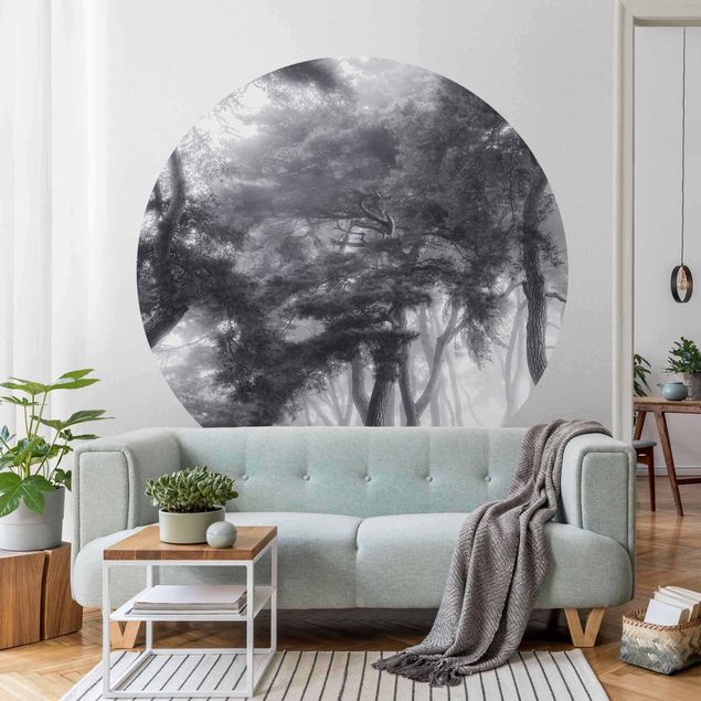 Self-adhesive round wallpaper - Majestic Trees In Black And White
