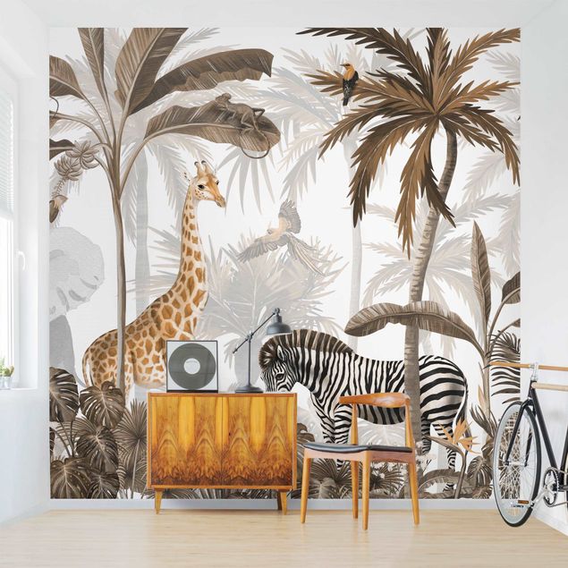 Wallpaper - Majestic animal world in the jungle sepia