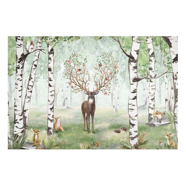 Magnetic memo board - Majestic deer in the birch forest
