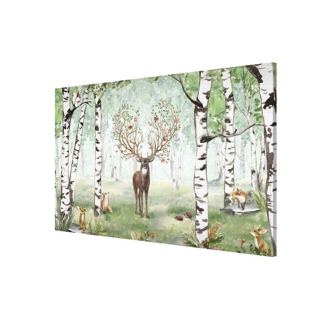Magnetic memo board - Majestic deer in the birch forest