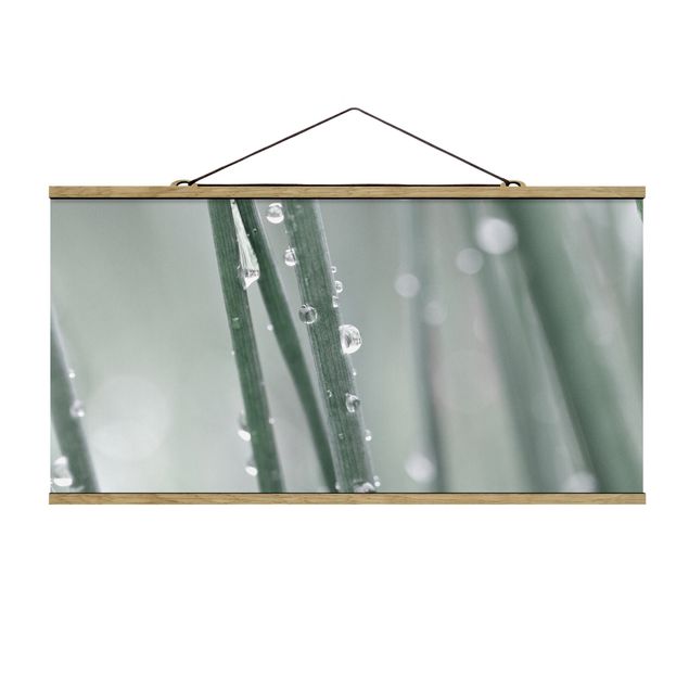 Fabric print with poster hangers - Macro Image Beads Of Water On Grass - Landscape format 2:1