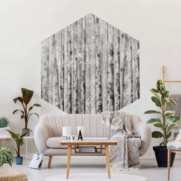 Self-adhesive hexagonal wallpaper - Picturesque Birch Forest